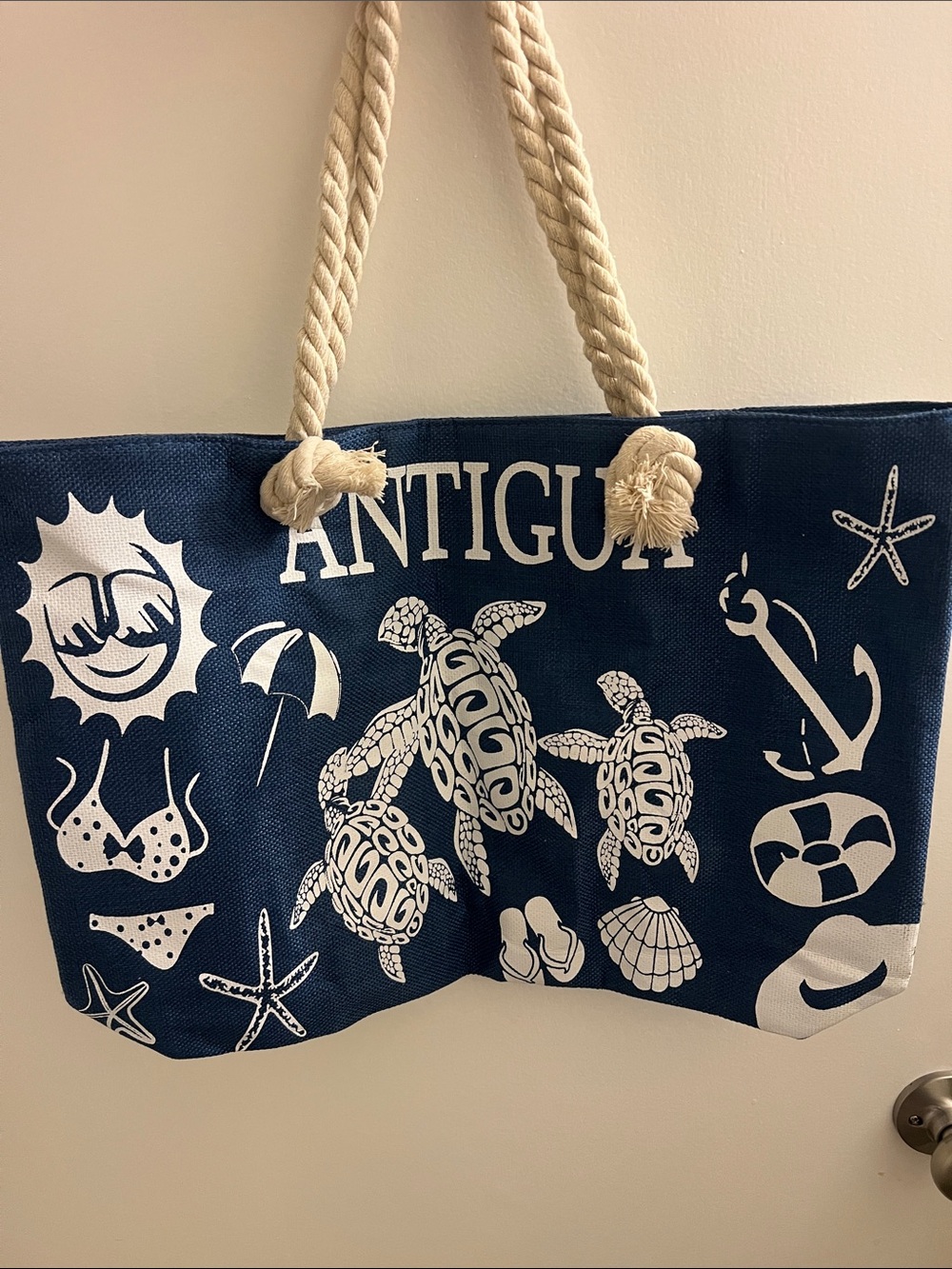 Antigua Navy Canvas Beach Tote with Rope Handles